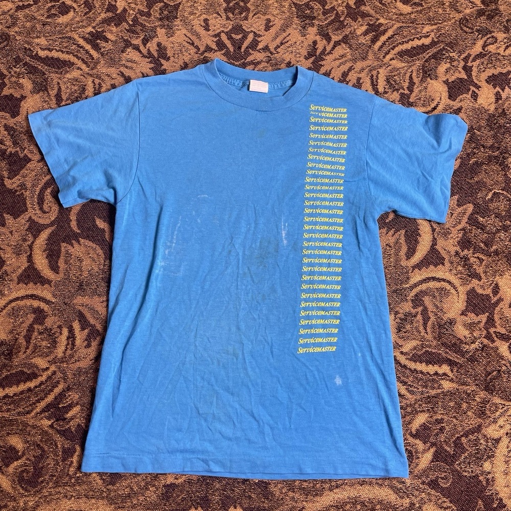 Vtg 80s Anvil Servicemaster Small Fitting Blue Shirt Mens Size M Baby Tee